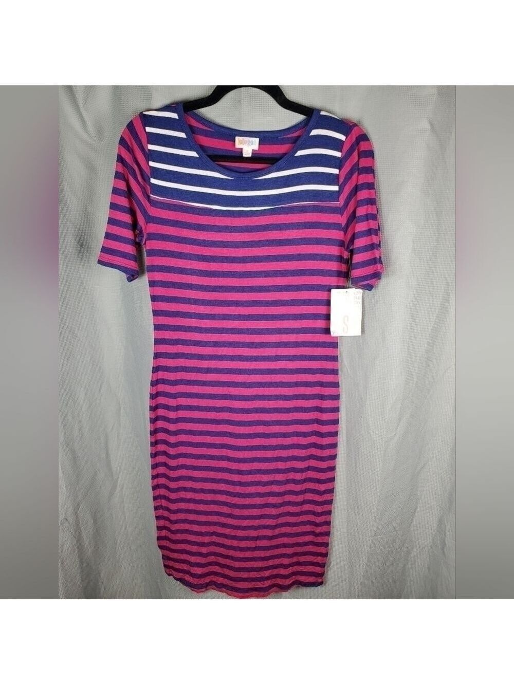 NWT Lularoe Julia, punk/purple/white stripes, size S